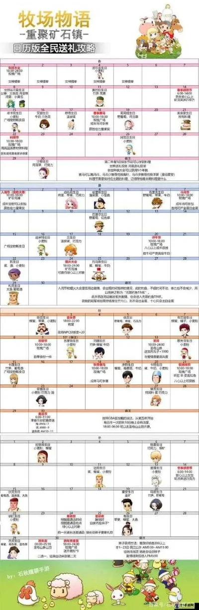 PS牧场物语春、夏、秋、冬月行事历与特殊事件攻略概览